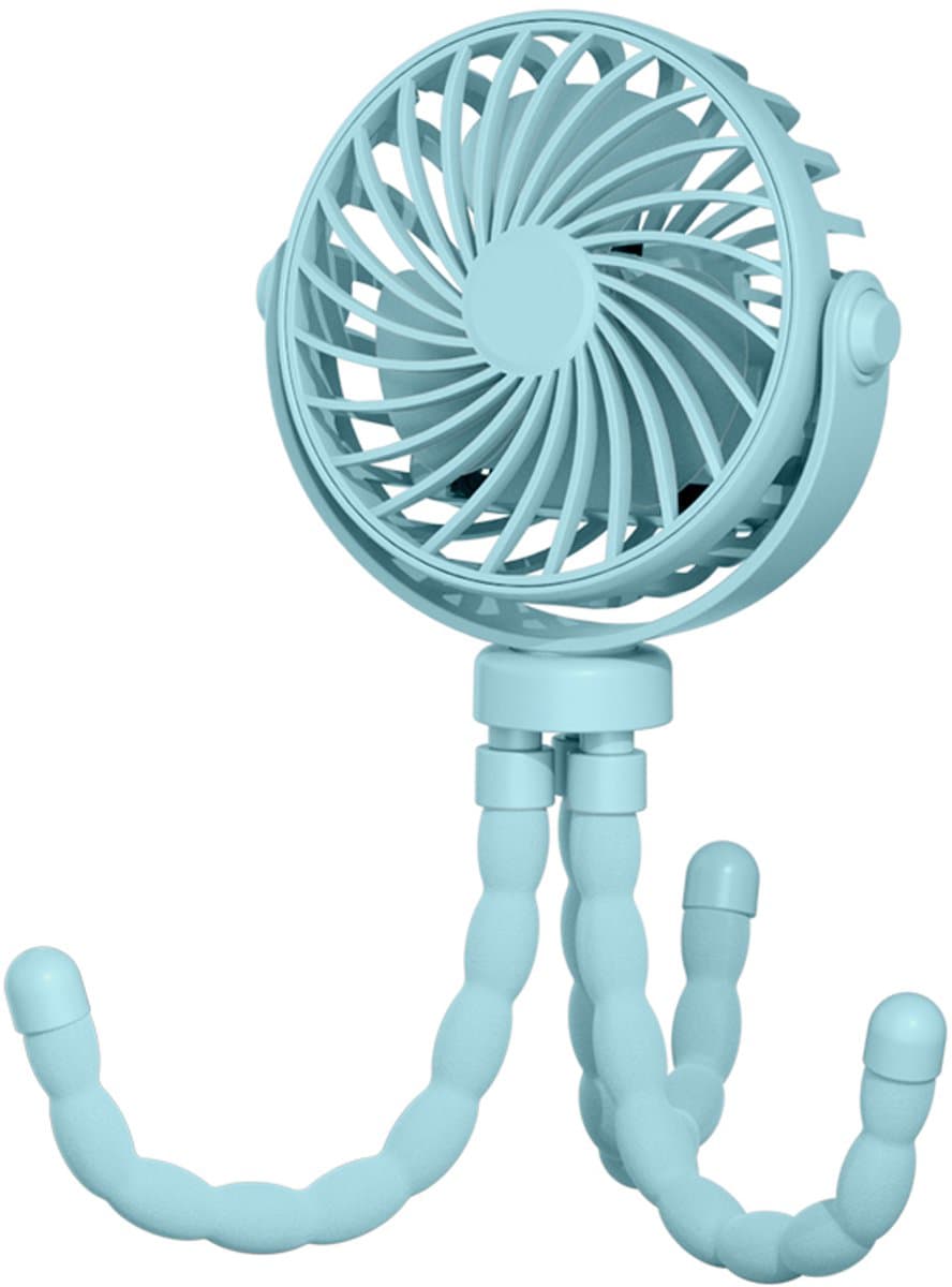Handventilator - Draagbare Ventilator Oplaadbaar - Blauw - Hand Tafelventilator Draadloos - Kinderwagen Mini Fan - 3 Standen - mini ventilator - festival ventilator - octopus ventilator — afbeelding 1