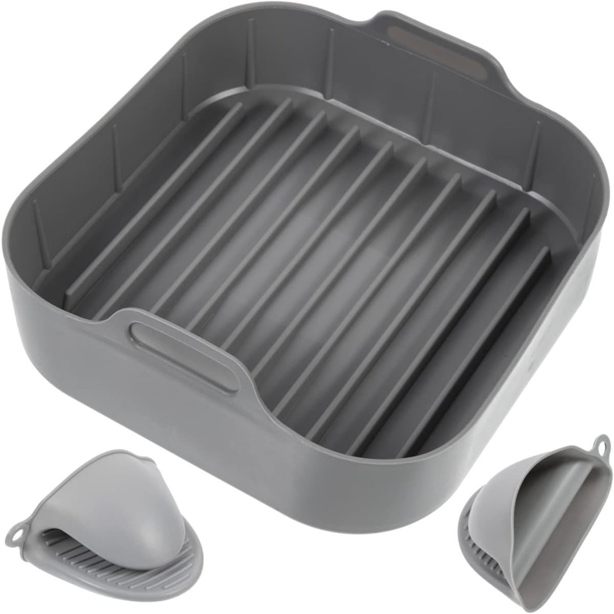 Airfryer accessoires - Airfryer siliconen bakje vierkant set - Siliconen ovenschaal - Airfryer siliconen bakplaat accessoire - Geschikt voor vierkante bakplaten, ovens en kookplaten - Antiaanbakmat - Set van 3 stuks - 20 cm - Grijs — afbeelding 1