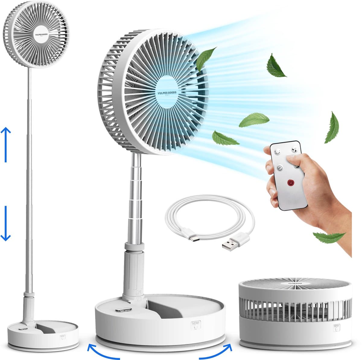 Vulpes Goods® Tech - Ventilator Staand met Afstandsbediening - Tafelventilator 4in1 - Draadloos - Oplaadbaar - Verstelbaar - Ultra Stil - 12dB - Timer - Statiefventilator - Vloerventilator - USB Ventilator - Vloerventilator - PRO Versie — afbeelding 1
