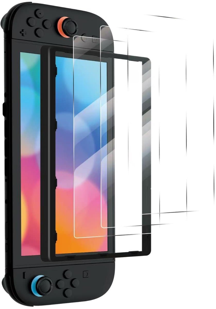 Screenprotector geschikt voor Nintendo Switch 2 met montage frame - Set van 3 stuks - Sounix - Screenprotector Tempered Glass - Gehard Glas — afbeelding 1