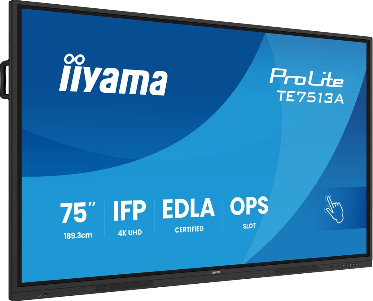 iiyama TE7513A-B1AG beeldkrant Interactief flatscreen 190,5 cm (75") Wifi 500 cd/m² 4K Ultra HD Zwart Touchscreen Type processor Android 18/7 — afbeelding 1