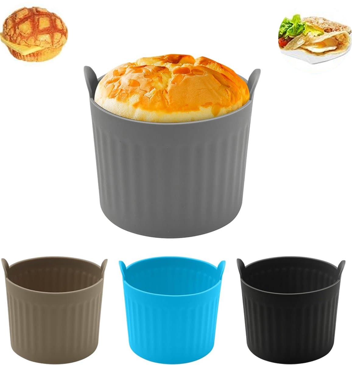 Siliconen Taartvorm - 4 Stucks - φ 6cm - Geschikt Voor Airfryer - Ronde Bakvorm - Silicone - Taart Vorm - Anti Kleeflaag - Bakken - Gebak - Cake - Koekjes - Dessert - Toetjes - Quiche — afbeelding 1