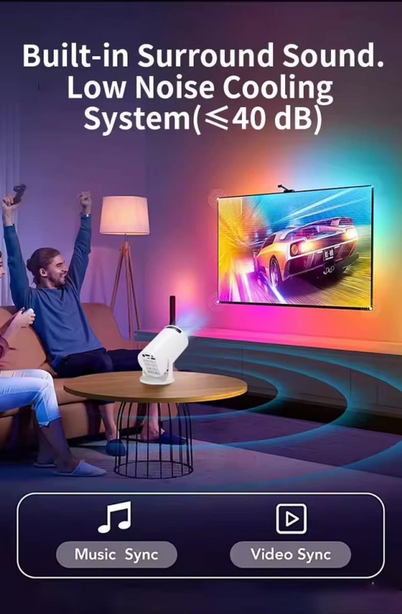 Beamer VR2 – LET OP: MIKANRO levert de originele Freestyle beamer met ingebouwde Android. Deze kan als enigste onafhankelijk functioneren en heeft dus geen mobiel hiervoor nodig. — afbeelding 1