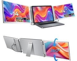 Virello® Draagbare Flip Monitor 14" Full HD - USB-C & HDMI - Inclusief Beschermhoes - Voor Laptop, MacBook, PS5, Nintendo Switch - Grijs - 2 jaar garantie