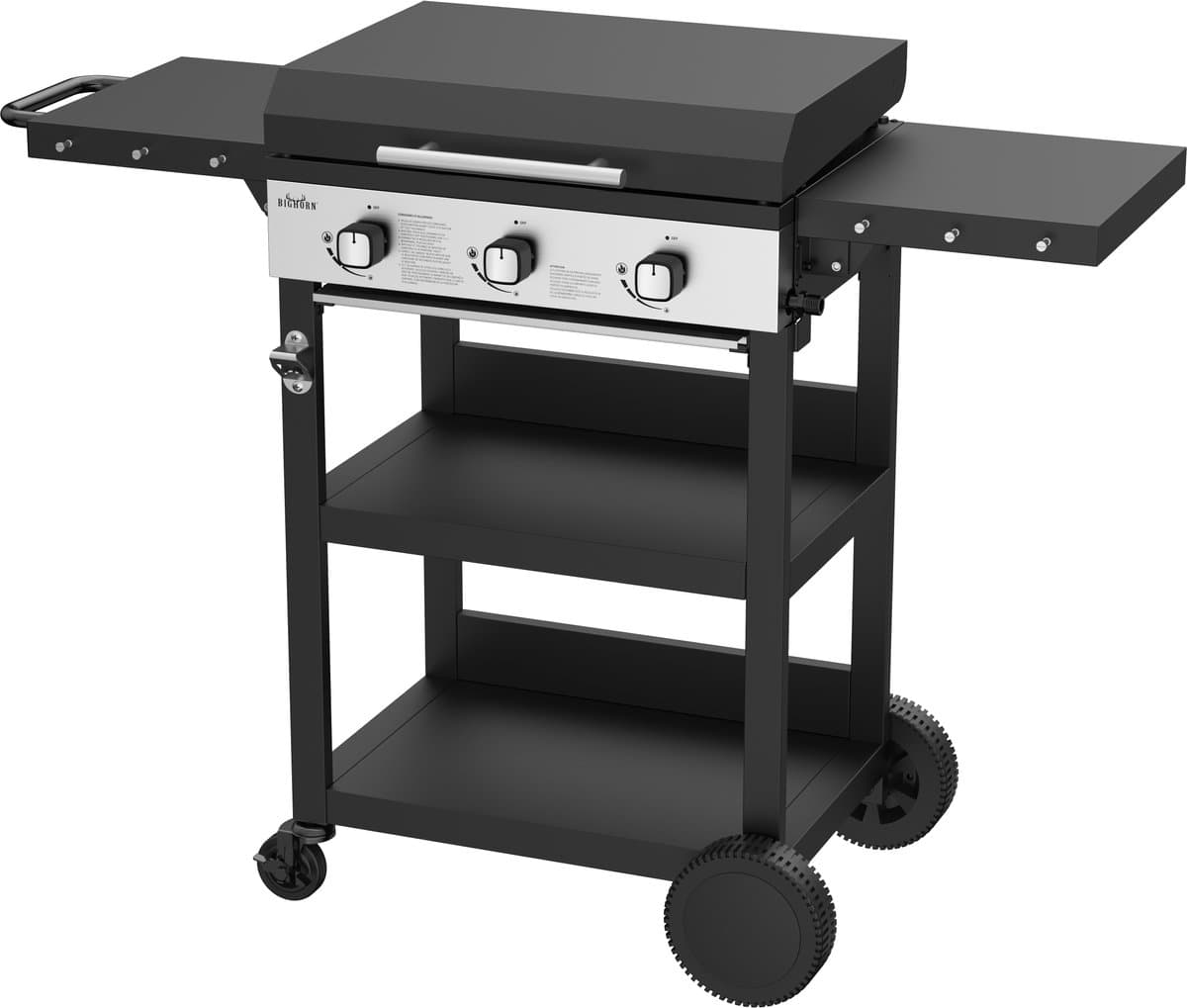 BIGHORN Gas Plancha BBQ met 3 Branders (7,2 kW) – Geëmailleerde Stalen Bakplaat – Grillwagen met Inklapbare Zijtafels – Zwart — afbeelding 1