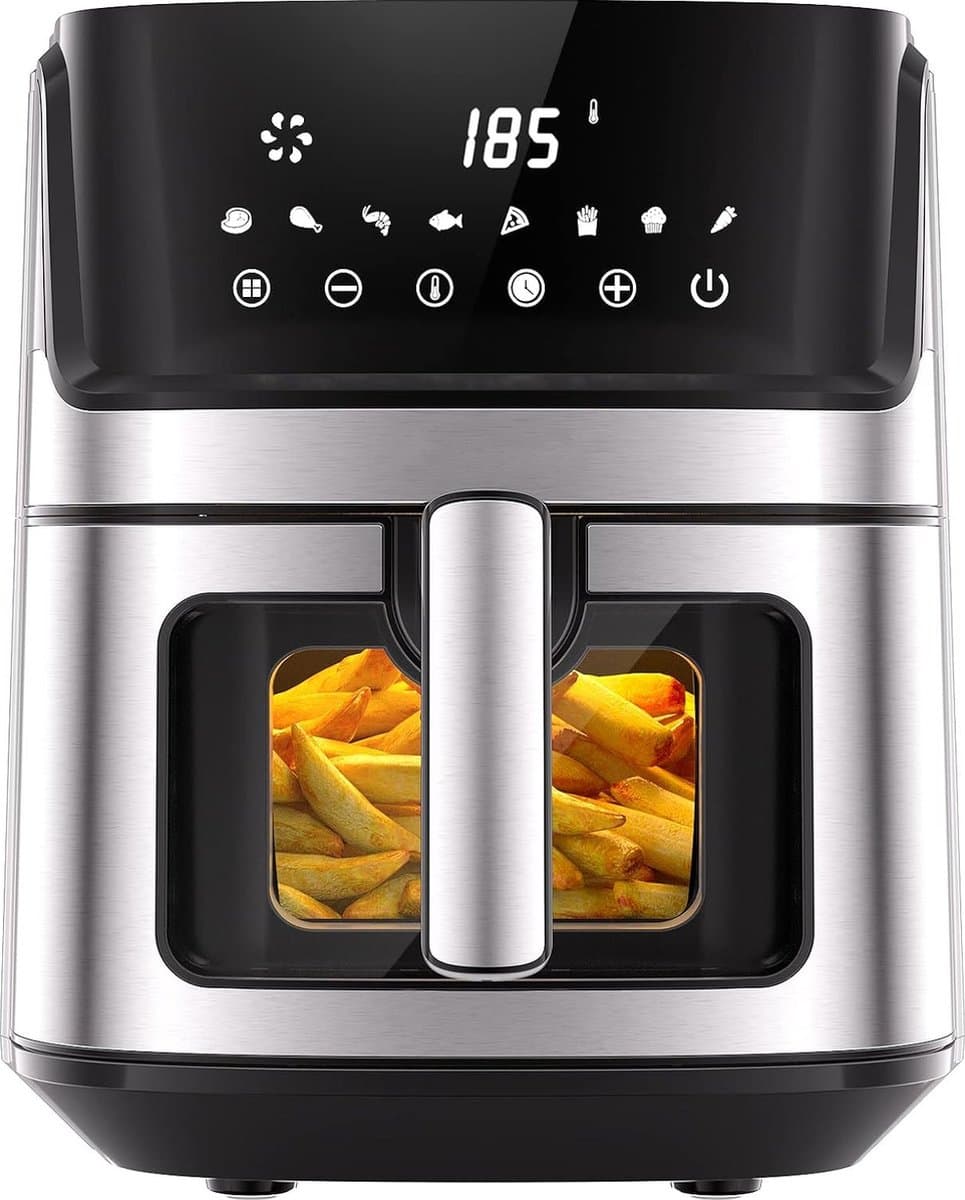 Royalty Line® AF21708D Airfryer XXL - 6.5 Liter Heteluchtfriteuse XL - 1700W - Digitaal Airfryers Met Kijkvenster - 8 Voorgeprogrammeerde Programma's - Zwart / RVS — afbeelding 1
