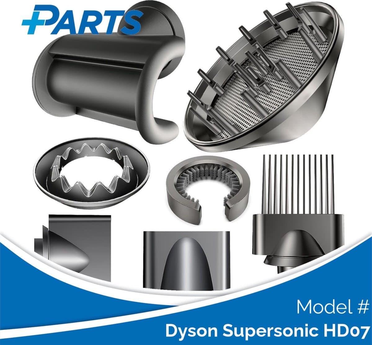 Dyson Supersonic HD07 Opzetstukken/Accessoireset van Plus.Parts® geschikt voor Dyson - 7 delig! — afbeelding 1