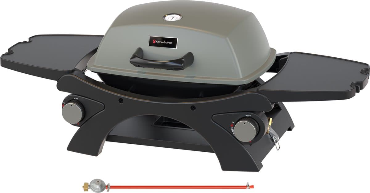 KitchenBrothers Gas BBQ - Tafelmodel Barbecue - Tafelbarbecue - PFAS Vrij - Anti-aanbaklaag - 37x48 cm Grilloppervlak - Zwart — afbeelding 1