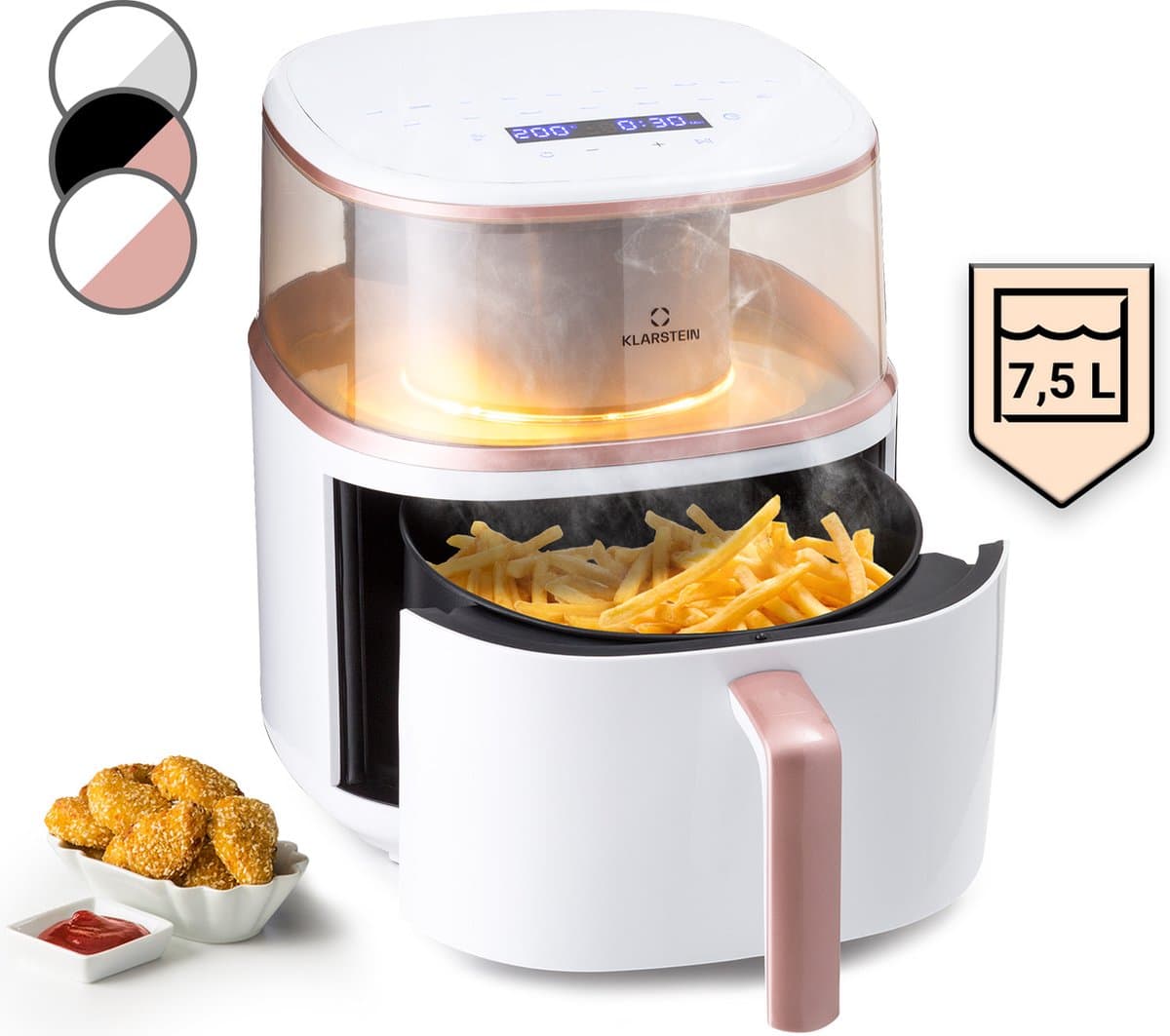 Klarstein XL Airfryer, frituurpan met stoomfunctie, temperatuurregeling en 16 programma's, heteluchtfriteuse, olievrije heteluchtfriteuse 1500 W, 7,5 liter — afbeelding 1