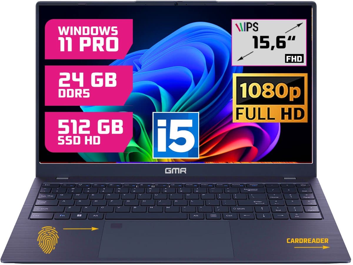 GMR Professional Laptop / 15.6 Inch Full HD Display / Intel Core i5 / 24GB DDR5 RAM / 512GB SSD / Windows 11 Pro / Perfect voor Zakelijk en Studiegebruik — afbeelding 1