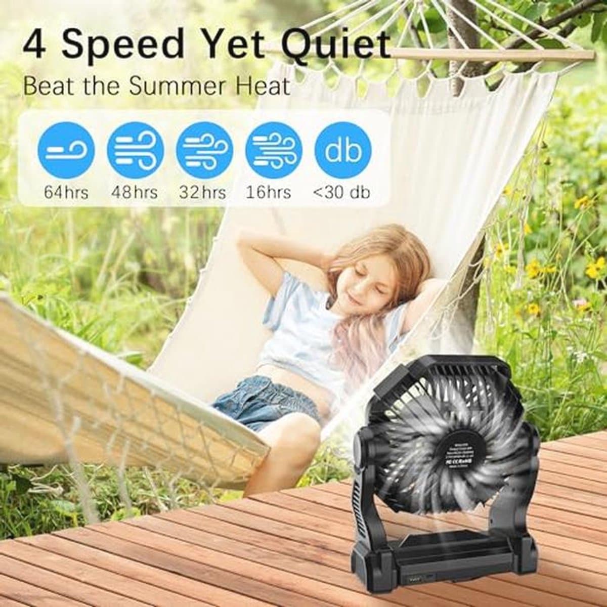Campingventilator met LED-licht en lange accuduur - 20.000 mAh, 4 snelheden, ideaal voor outdoor, picknick en thuis — afbeelding 1