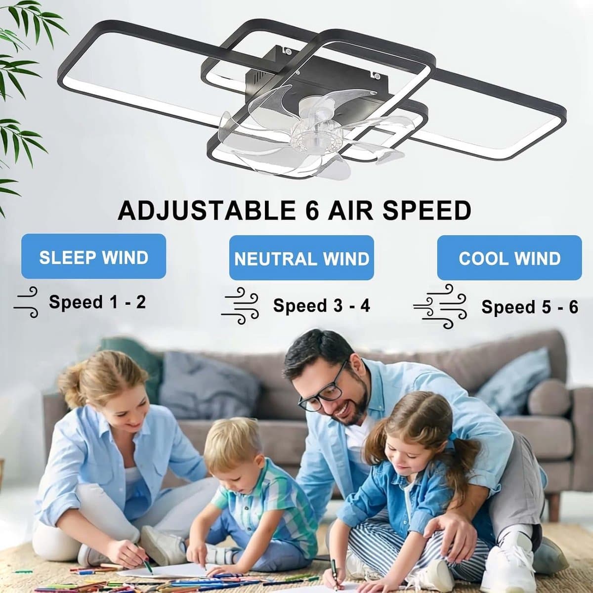 Plafondventilator met Verlichting en Afstandsbediening - Stil en Dimbaar met 6 Snelheden — afbeelding 1