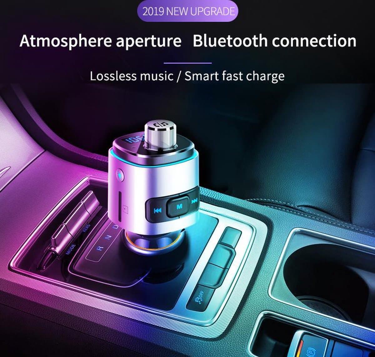 Statch Bluetooth FM Transmitter voor in de auto - Handsfree –Bellen - Draadloze Carkit - Fastcharger USB Poort – Led verlichting/scherm - Muziek Luisteren Streamen – Auto snel lader – SD kaart - MP3 - Adapter - Audio – Zilver — afbeelding 1