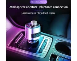 Statch Bluetooth FM Transmitter voor in de auto - Handsfree –Bellen - Draadloze Carkit - Fastcharger USB Poort – Led verlichting/scherm - Muziek Luisteren Streamen – Auto snel lader – SD kaart - MP3 - Adapter - Audio – Zilver