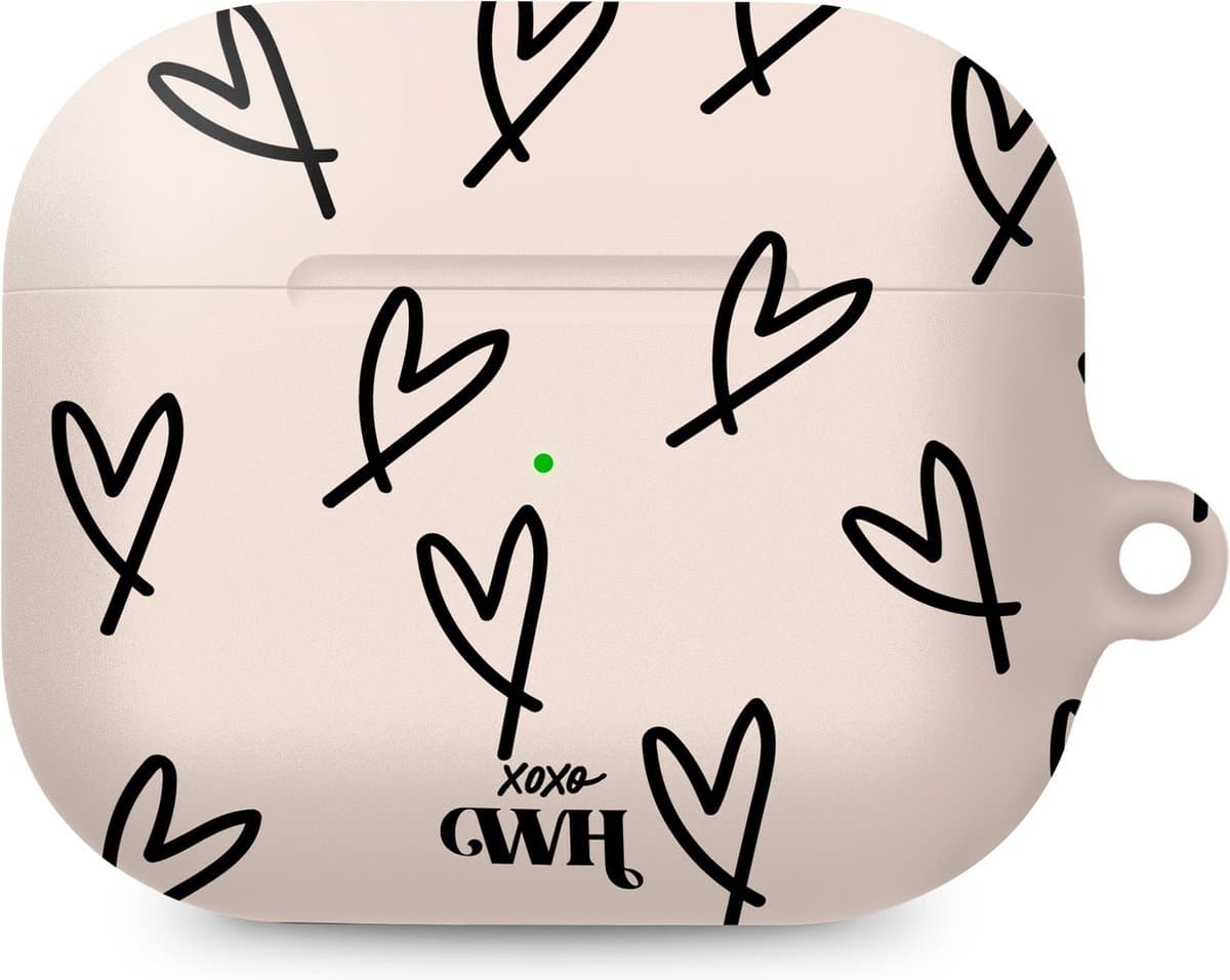 xoxo Wildhearts hoesje geschikt voor AirPods Pro - All Yours - Matte - Ook als telefoonhoesje verkrijgbaar - schokbestendige case - koptelefoon hoesje - Mat - Beschermhoes met hartjesprint - hartjes - Beige - Zwart — afbeelding 1