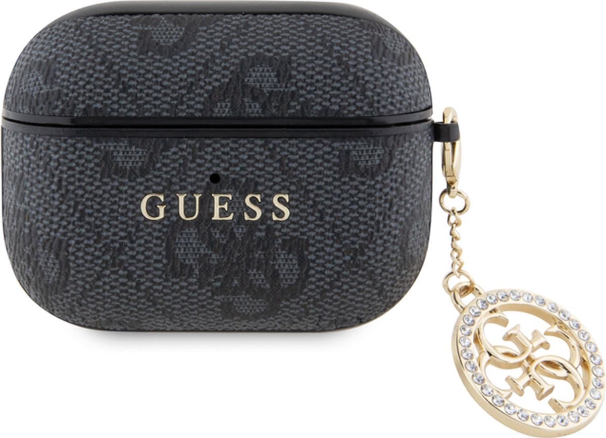 GUESS, Hoesje geschikt voor AirPods Pro - 4G Script met Glinsterende Charm & Strass, Zwart — afbeelding 1