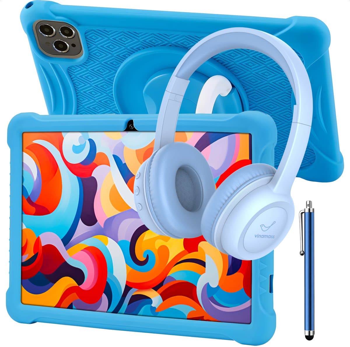 ATouch Combipakket - Kindertablet Tab 10 Plus + Kinderkoptelefoon - 64GB+64SD - Vanaf 3 jaar - Blauw — afbeelding 1