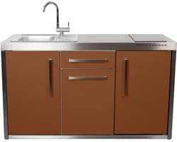 Minikeuken BeNeLux Stengel MO150 S voorgemonteerde metalen outdoor keuken met koelkast - inductie kookplaat - water en electriciteits aansluiting inclusief alle toebehoren - Lava Bruin