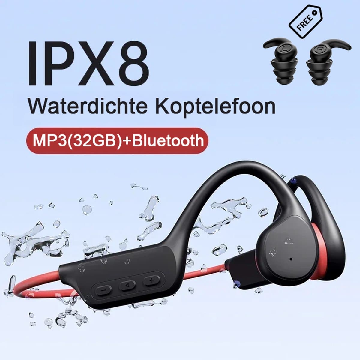 Bone Conduction Headphone - IPX8 Waterdicht - 32GB Geheugen - Open-Ear Draadloze Koptelefoon met Microfoon - Sport & Zwemmen - Gratis zwem oordoppen — afbeelding 1
