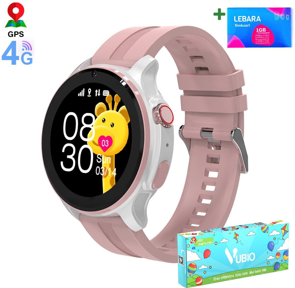 VUBIO 4G Kinder Smartwatch L1 - GPS - Incl. SIM - Videobellen - Roze — afbeelding 1