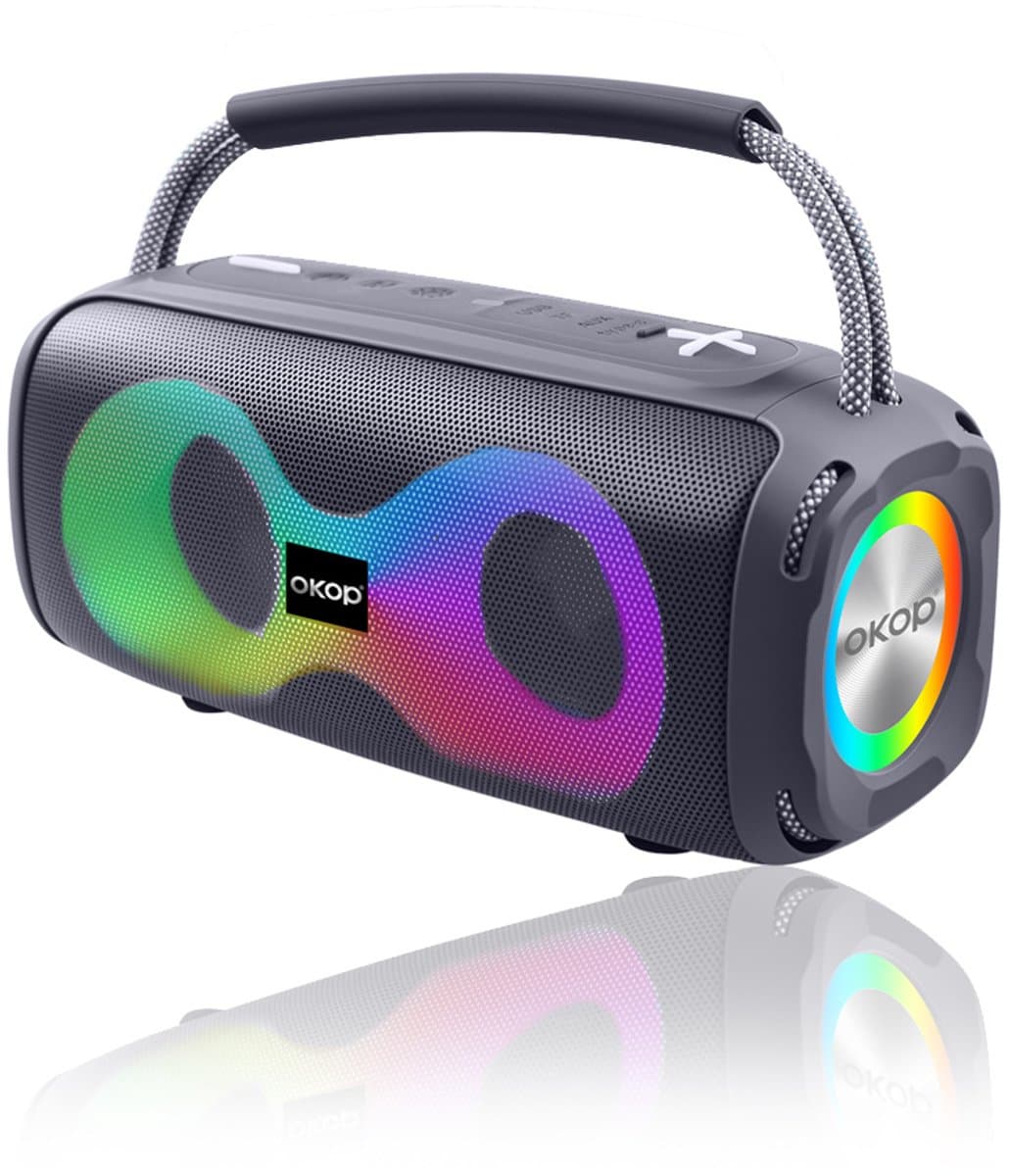 OKOP Bluetooth speaker - Draadloze muziek box - Draagbaar - Verlichting - 2x5W - Verschillende kleuren - RGB LED - Zwart — afbeelding 1