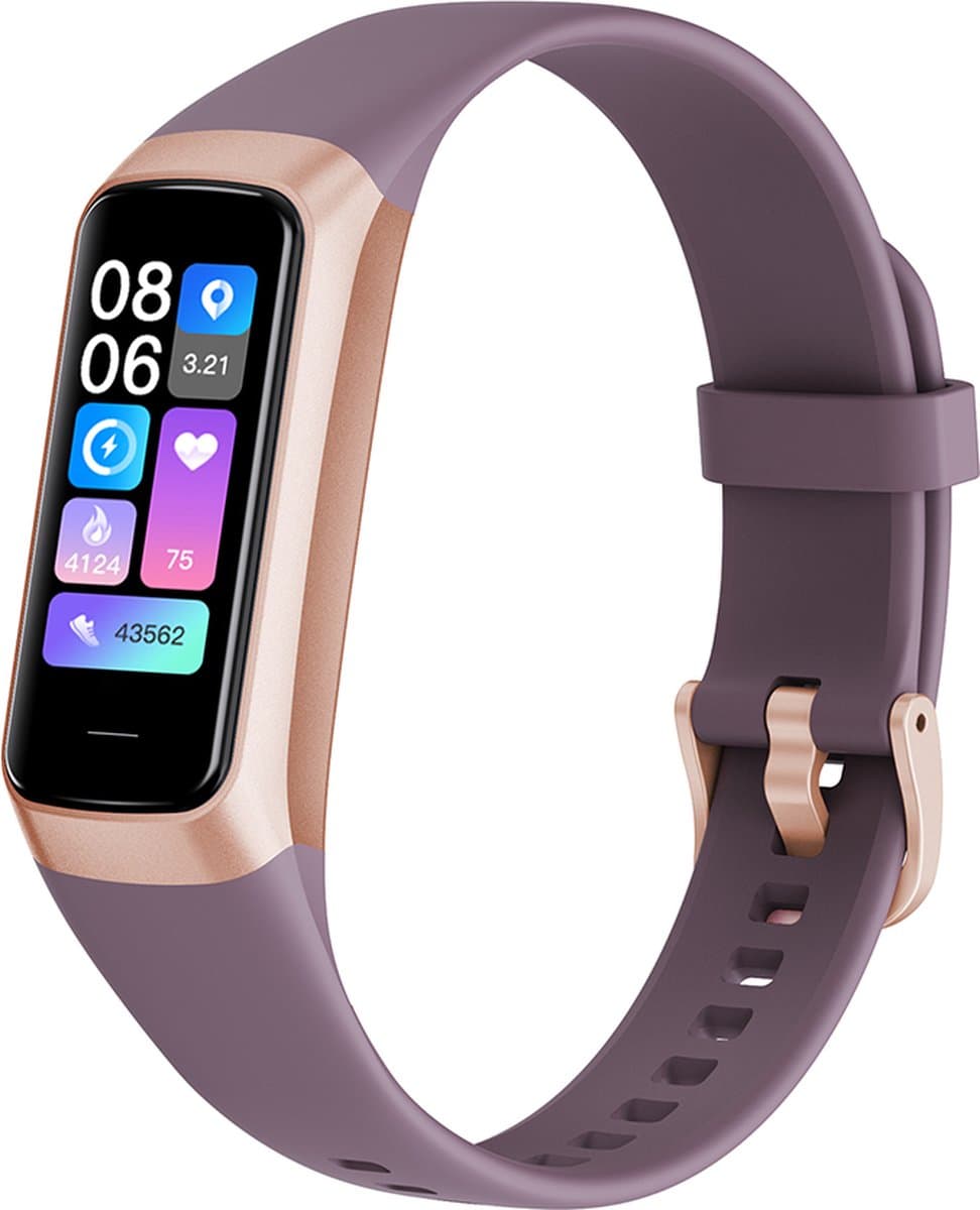 Kiraal Charge Fit - Stappenteller - Activity Tracker - Temperatuurmeter - Bloeddrukmeter - Hartslagmeter - Smartwatch - Horloge - Heren - Dames - Nederlandse Handleiding - Lila Paars — afbeelding 1