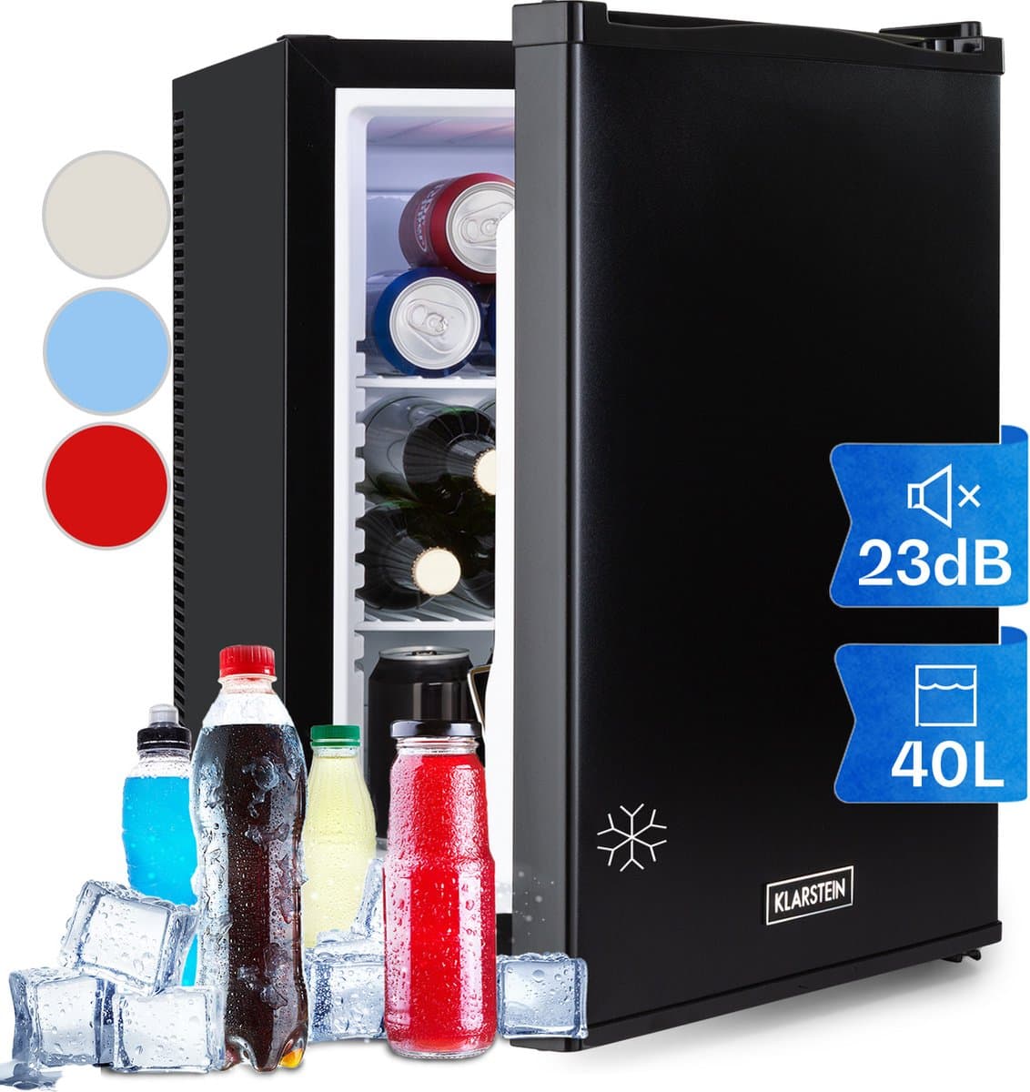 Klarstein Minibar Happy Hour Minikoelkast Drankkoelkast - 40L 5-15°C 23 dB - voor Hotelkamer voor Partykelder - LED-Binnenverlichting - Mini Fridge Kleine Koelkast Hotelkoelkast Drankkoeler Compact Koelkast — afbeelding 1