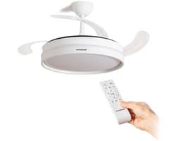 Plafondventilator met licht InnovaGoods, stil, intrekbare bladen, 6 snelheden, 3 modi, afstandsbediening