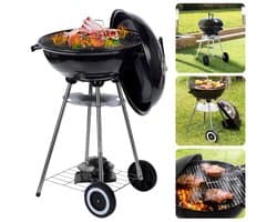 Cheqo® Houtskool Barbecue - Kogelgrill Houtskoolbarbecue - BBQ - Barbecue met Wielen - Zwart Metaal - Op Wielen - Inclusief EBOOK