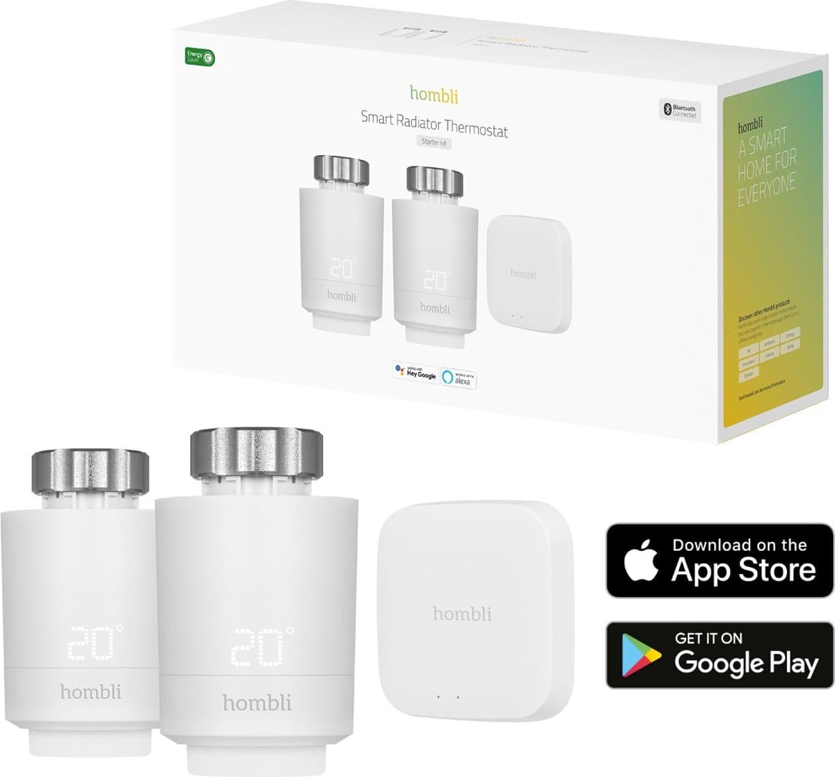 Hombli Slimme Radiatorknop - Thermostaatkraan- Thermostatisch - Starterspakket incl. Bluetooth/WiFi Hub - Verbruiksmeter - Incl. Koppelstukken — afbeelding 1