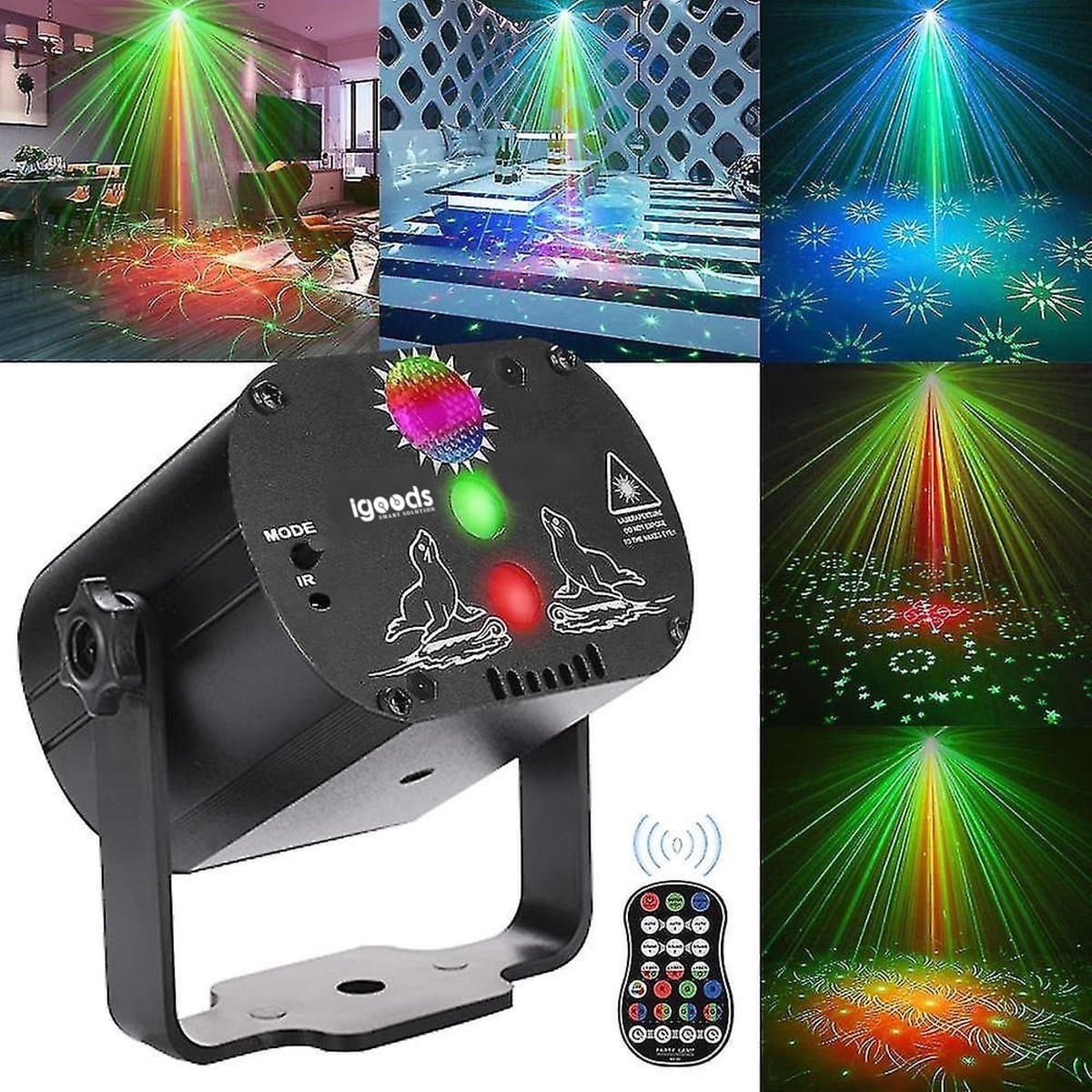 Igoods Discolamp - Feestverlichting - Disco Projector - Sfeerverlichting - Discobal - Stroboscoop - Partylight - Met Afstandsbediening — afbeelding 1