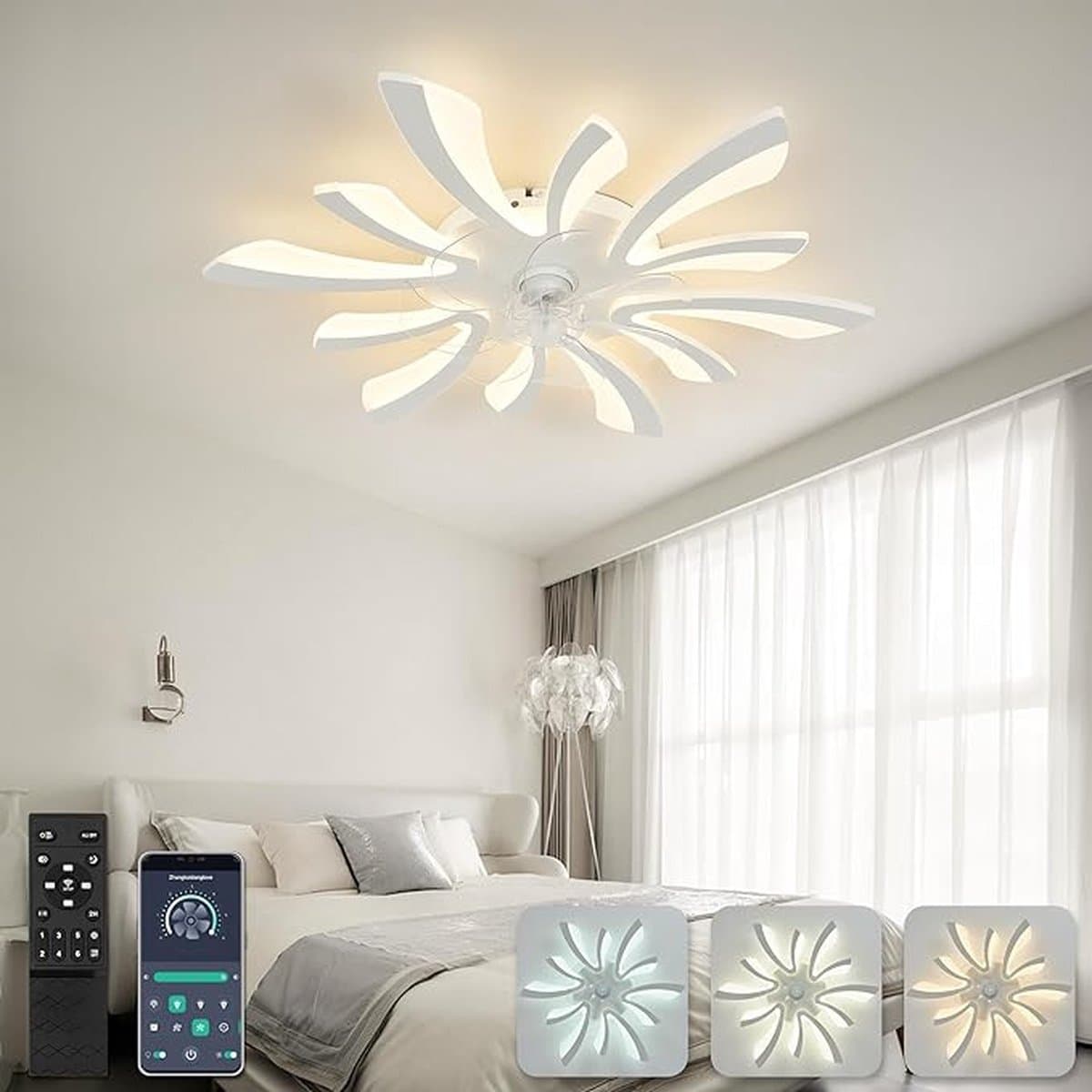 Moderne Plafondventilator met Verlichting - Ø78cm - Dimbaar - 6 Snelheden - Omkeerbaar - Afstandsbediening/App Besturing - Perfect voor Slaapkamer en Woonkamer - Wit — afbeelding 1
