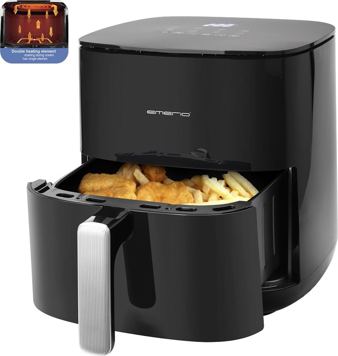 Emerio AF-131797.1 - grote digitale heteluchtfriteuse met dubbel verwarmingselement, niet meer tussentijds schudden en sneller klaar, 5,0 liter inhoud, 8 automatische programma's, Cool Touch, BPA-vrij, snel opwarmen, 2000 W — afbeelding 1