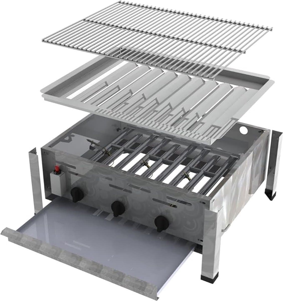 3-Pits RVS Gas BBQ 12 kW Basis Chassis - Slagers BBQ - 64,5 x 53 x 26 cm - D.A. Meister Solide — afbeelding 1