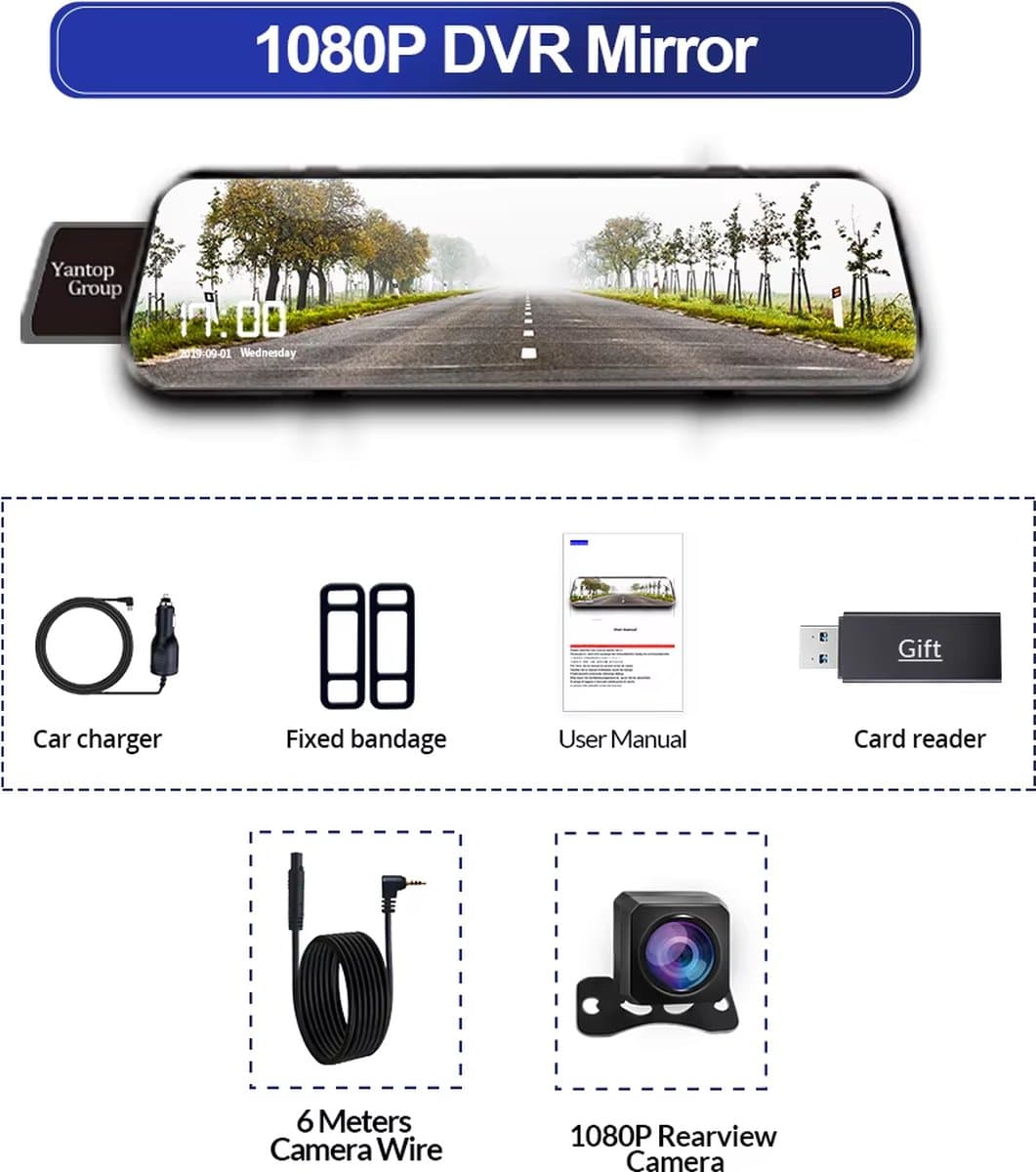 Dashcam Met Achteruitrijcamera - 4k - 10 Inch - IPS-touchscreen - Spiegelcamera Voor Auto - Touchscreen - Videorecorder - Achteruitkijkspiegel - Dashcam -Voor En Achter Camera - Spiegel - Bewegingsdetectie en Parkeerstand - — afbeelding 1