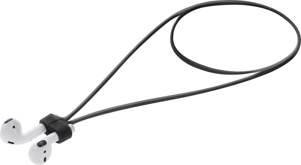 kwmobile magnetische band geschikt voor Apple Airpods 1 / 2 / 3 / 4 / Pro 1 / Airpods Pro 2 - Siliconen strap voor draadloze oordopjes - 80 cm lang - In zwart — afbeelding 1
