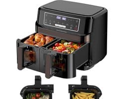 10L Airfryer - Heteluchtfriteuse - 2 Kamers - Dubbele Zone Airfryer - Kijkvenster - 8-in-1 Heteluchtfriteuse - Touch Bediening - Tot 200°C - 2600W - Aparte Temperatuurinstelling - Dubbele Kamer Airfryer