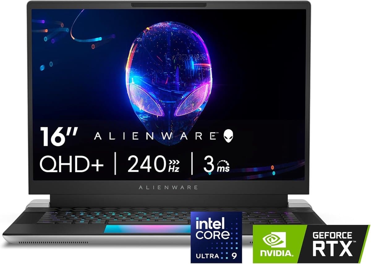 Alienware X16 R2 Gaming Laptop - 16 inch QHD+ 240Hz 3ms scherm, Intel Core Ultra 9-185H, 32GB LPDDR5X RAM, 1TB SSD, NVIDIA GeForce RTX 4080 12 GB GDDR6, Windows 11 Home, Onsite Service - Lunar Silver — afbeelding 1