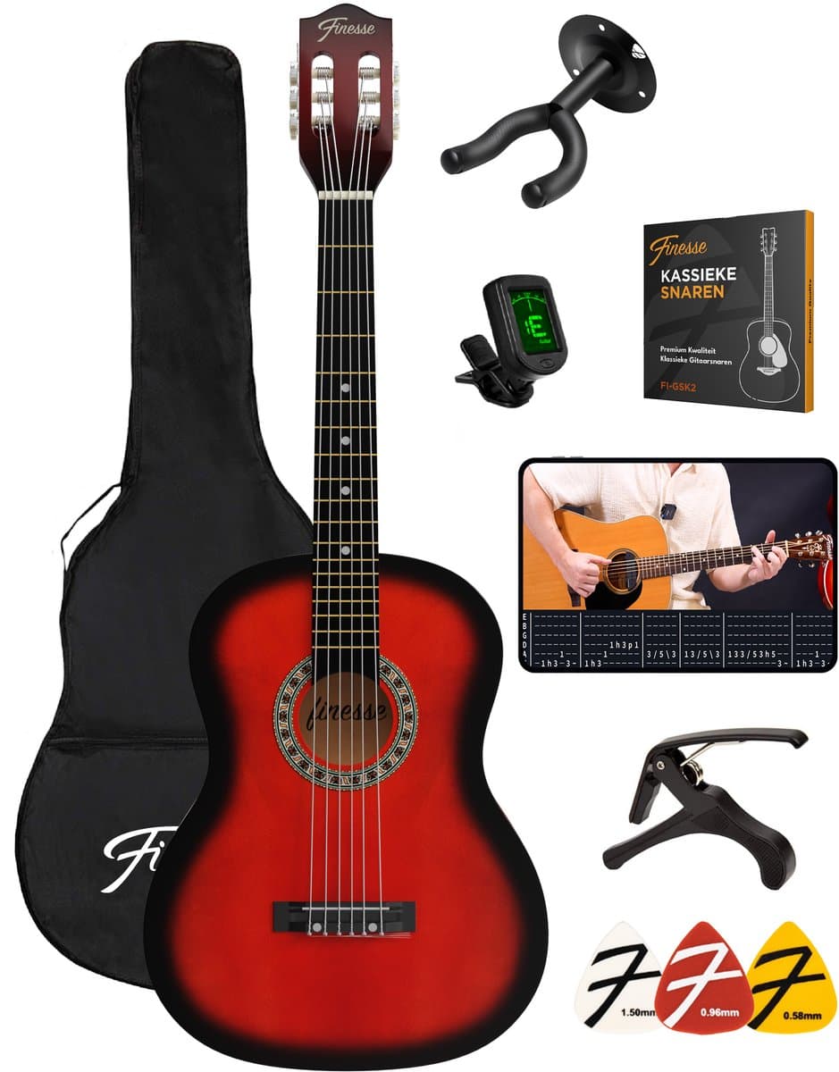 Finesse Akoestische Gitaar - met Videocursus - Nylon Snaren - Klassieke Gitaar - Gitaar Kind & Volwassenen — afbeelding 1