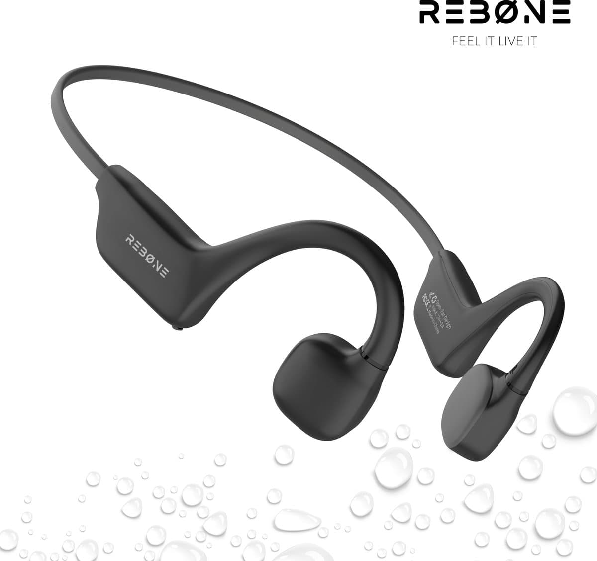 REBØNE Core Bone Conduction Headphone - Sport Oortjes Draadloos - Hardloop Hoofdtelefoon - Draadloze Bluetooth Koptelefoon - Sportoordopjes - Draadloos - Hardlopen - Open Ear - Wireless - IPX5 waterdicht / Zwart — afbeelding 1