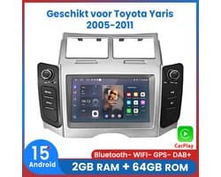 Awesafe Autoradio - Geschikt voor Toyota Yaris 2005 t/m 2011 - Draadloos Apple Carplay & Android Auto - Ram 2GB + Rom 64GB - Android 15.0 Systeem - GPS Navigatie Bluetooth WIFI - 7 Inch Radio Scherm - 2005 2006 2007 2008 2009 2010 2011
