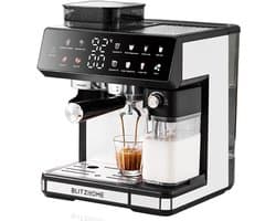 BlitzHome CM5710 Espressomachine Volautomatische met Geïntegreerde Koffiemolen, Dual Boiler, Melkopschuimer, Heet & Koud, Touchscreen Bediening, Snelle Bereiding, EU-Stekker