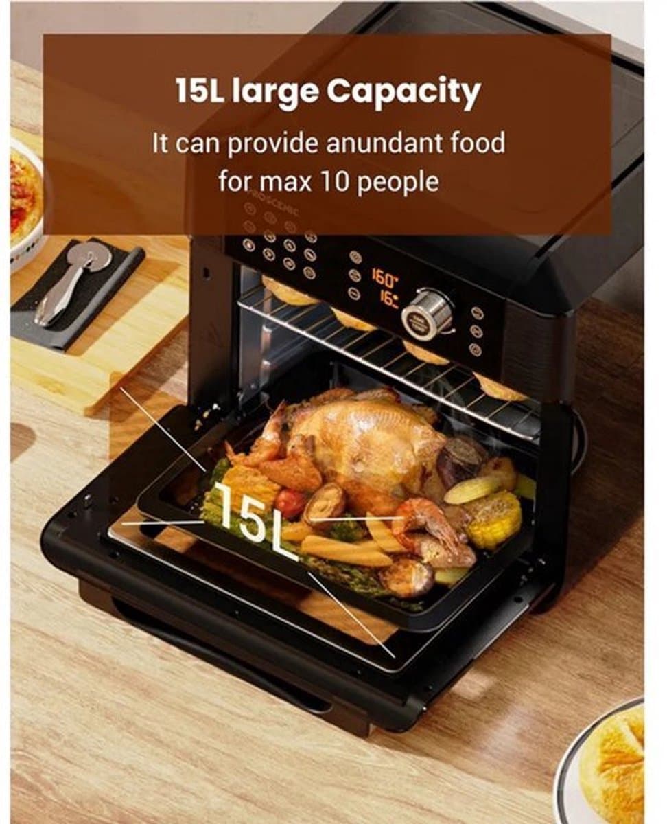 Airfryer oven - Hetelucht Friteuse - Air Fryer - 15L - Grote Inhoud - 12-in-1 - 1700W - App Bediening - 360° Luchtcirculatie - Touch Screen - Turbo Functie — afbeelding 1