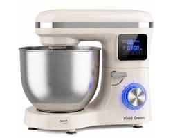 Vivid Green 2000W Keukenmixer - Timer & Automatische Stop - Geschikt voor Zwaar Deeg - 6,2L Mengkom - Keukenmachine - Keukenrobot - Crème