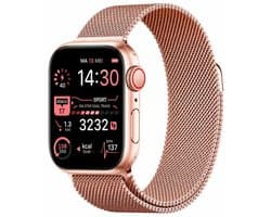 Royal Supplies RF-93 Smartwatch - Smartwatch Heren - Smartwatch Dames- Belfunctie- HD Touchscreen - Horloge - Stappenteller - Bloeddrukmeter - Saturatiemeter - IOS & Android -Screenprotector- Rose goud staal