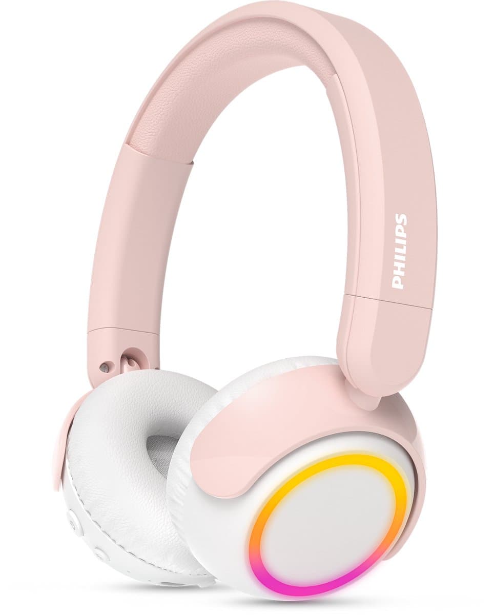 PHILIPS TAK4200PK On Ear draadloze opvouwbare hoofdtelefoon voor kinderen - 45 uur afspeeltijd, beperkt volume, Audio delen, laadkabel meegeleverd - Ambiant verlichting - Licht Roze / Wit — afbeelding 1