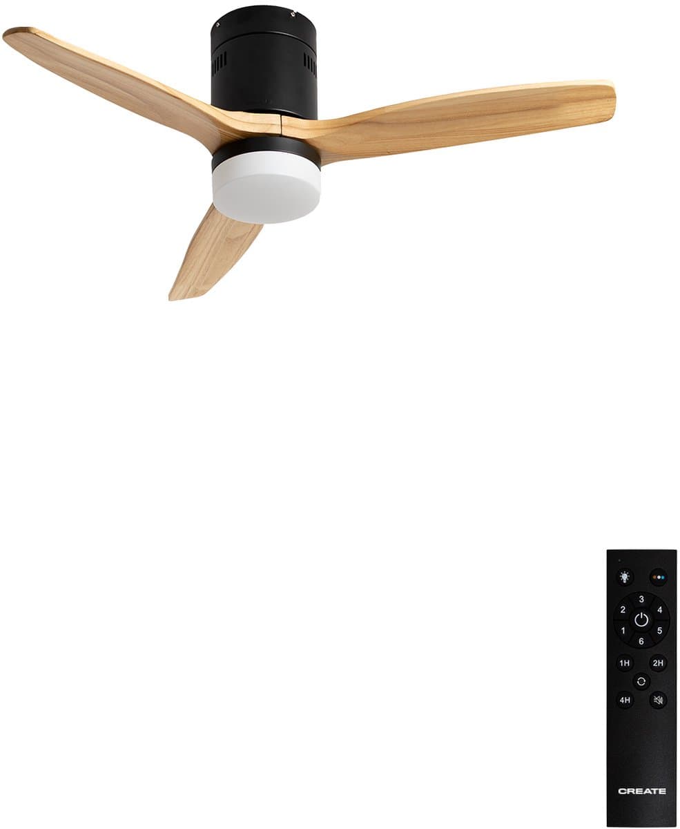 CREATE - Plafondventilator 40W silent 100% hout (Ø132cm) (ruimtes 10m²-25m²) - Zwart / Licht hout - Met licht - Afstandsbediening - WIND CALM NATURAL WOOD — afbeelding 1