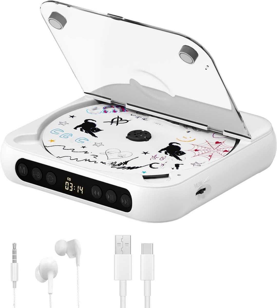 KZQ Draagbare Cd Speler Met Bluetooth 5.3 - Zwart Met 2000 Mah Batterij - Ondersteunt Cd Usb Sd En Aux - Geschikt Voor Thuis En Reis — afbeelding 1