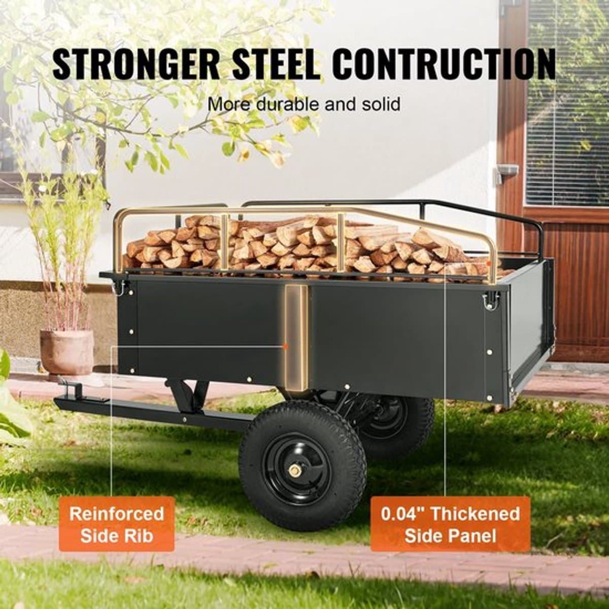 Tuinaanhangwagen - Utility Trailer - Dumpkar - Zwaar Uitgevoerd - met Afneembare Zijkanten - voor Rijden - Grasmaaier - Tractor - Ijzer - 200 x 76 x 76 cm - Zwart — afbeelding 1