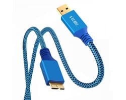 USB 3.0 Kabel - Micro USB Kabel - Externe Schijf Aansluiten - Gevlochten Bescherming - 60 cm - Blauw